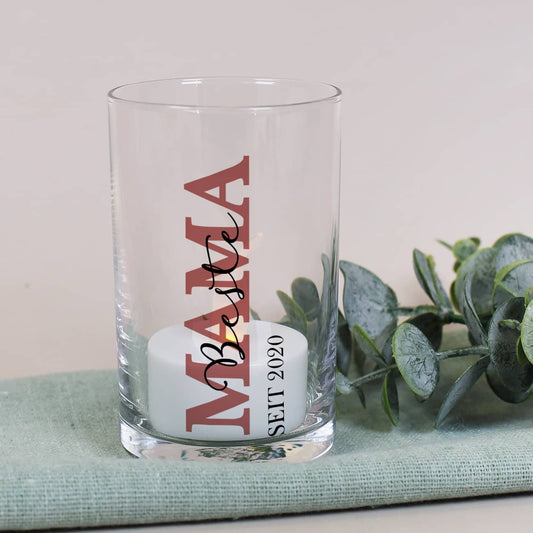 Kerzenglas mit Text und Jahr personalisiert