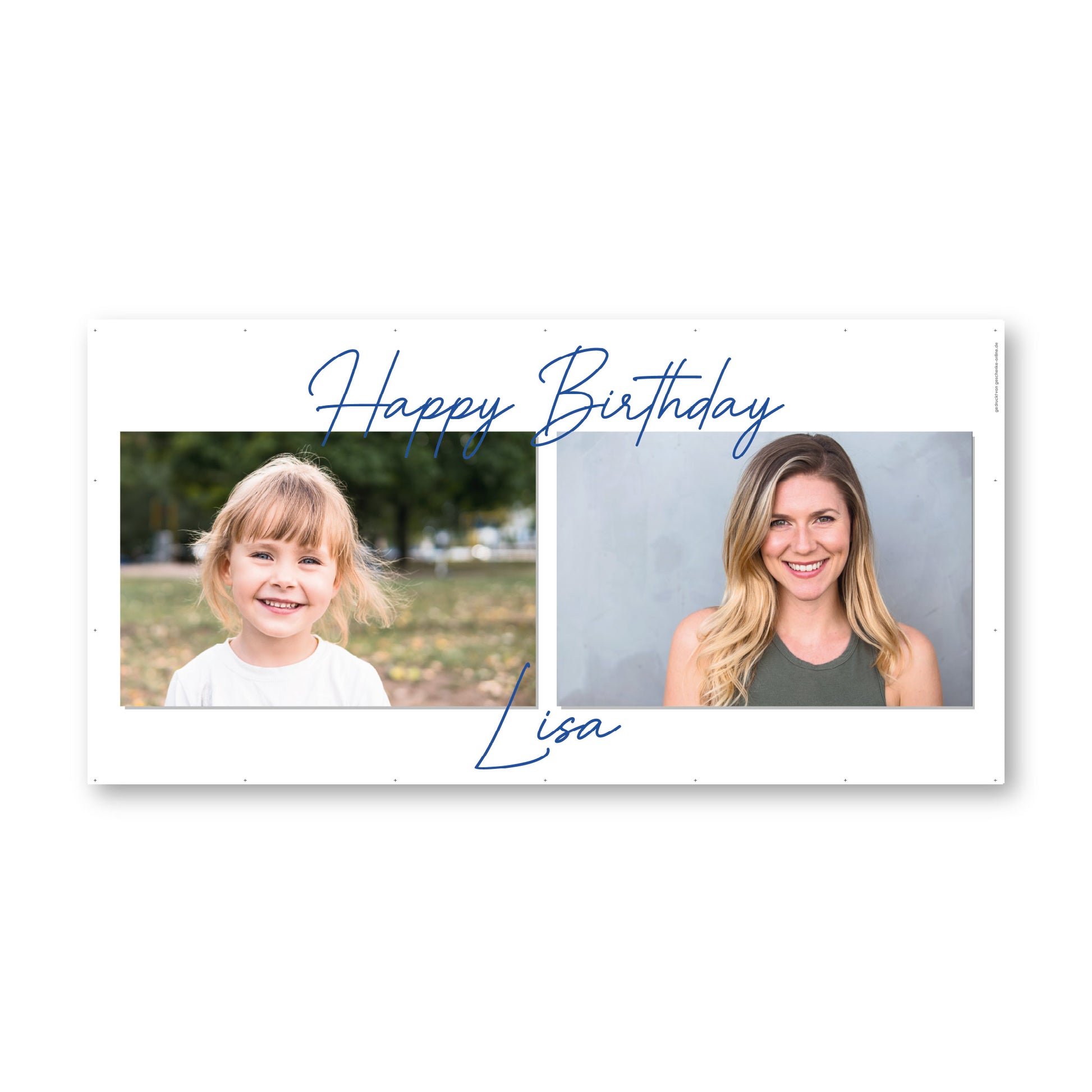 Freigestelltes XXXL Bauzaunbanner zum Geburtstag mit zwei Fotos, Happy Birthday Schriftzug und Name