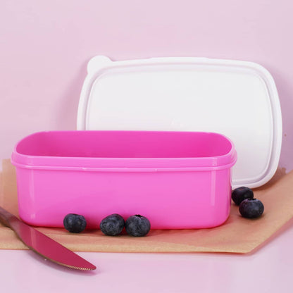 Rosa Brotdose mit weißem Deckel