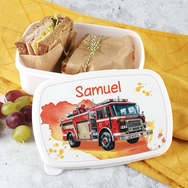 Brotdose Mit Namen Florian – Feuerwehr-Motiv Für Jungs, Rot – Brotbox Aus Robustem PP-Kunststoff, 185x128x65 Mm