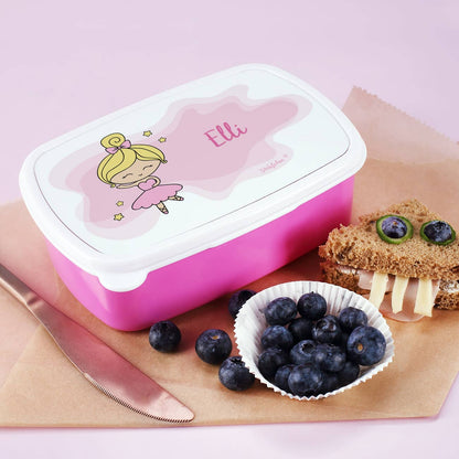 Rosa Brotdose Ballerina mit Name nach Wunsch bedruckt