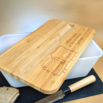 Brotkasten mit Messer & Bambus Schneidebrett personalisiert mit Namen –