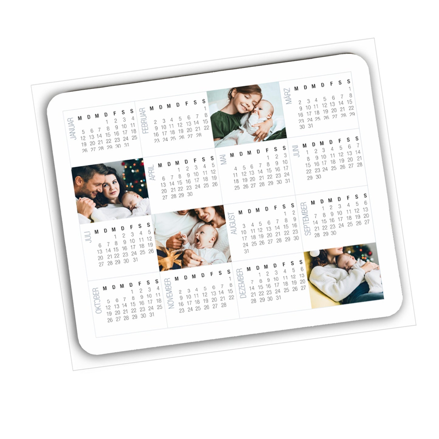 Fotokalender 2026 als Mousepad mit Jahresübersicht und Bildern – praktischer Bürokalender für den Schreibtisch