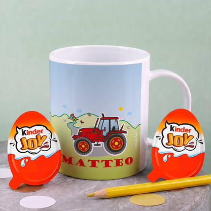Kindertasse mit rotem Traktor und Wunschname | Geschenk für Kinder & Kindergarten