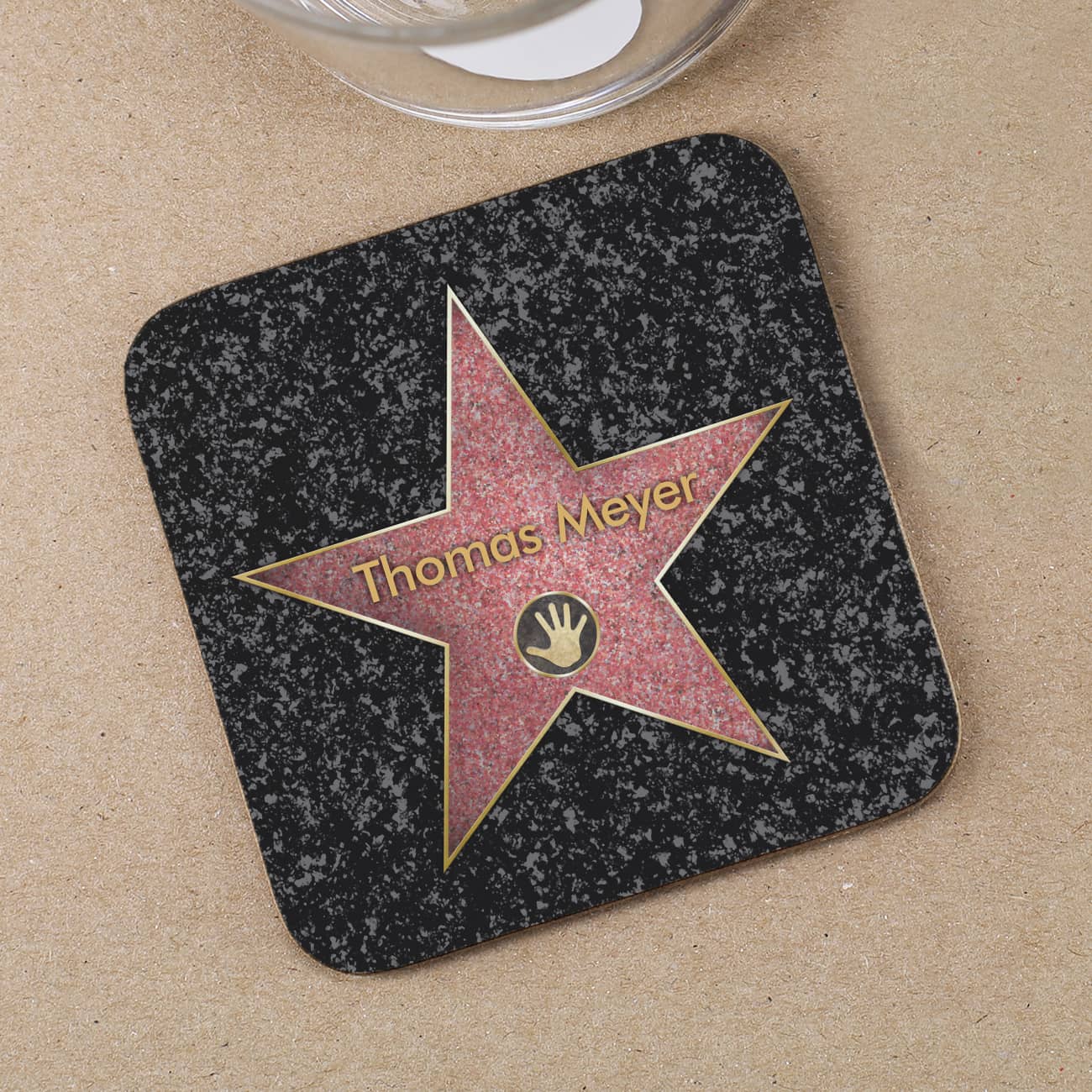 Lustige Untersetzer mit Walk of Fame Motiv und Name bedruckt