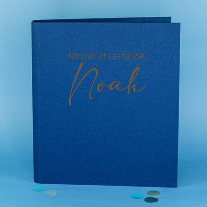 Personalisierte Zeugnismappe aus Leinen graviert mit Name und Farbauswahl | Geschenk für Schüler