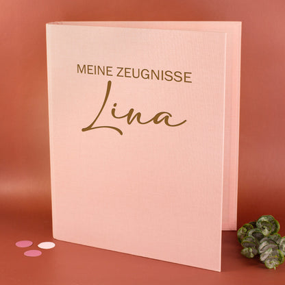 Personalisierte Zeugnismappe aus Leinen graviert mit Name und Farbauswahl | Geschenk für Schüler