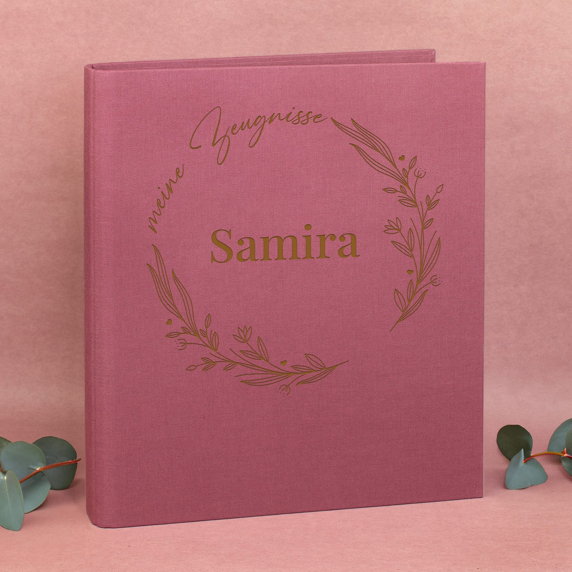 Zeugnismappe rosa/pink mit floralen Elementen „meine Zeugnisse“ und Name Samira