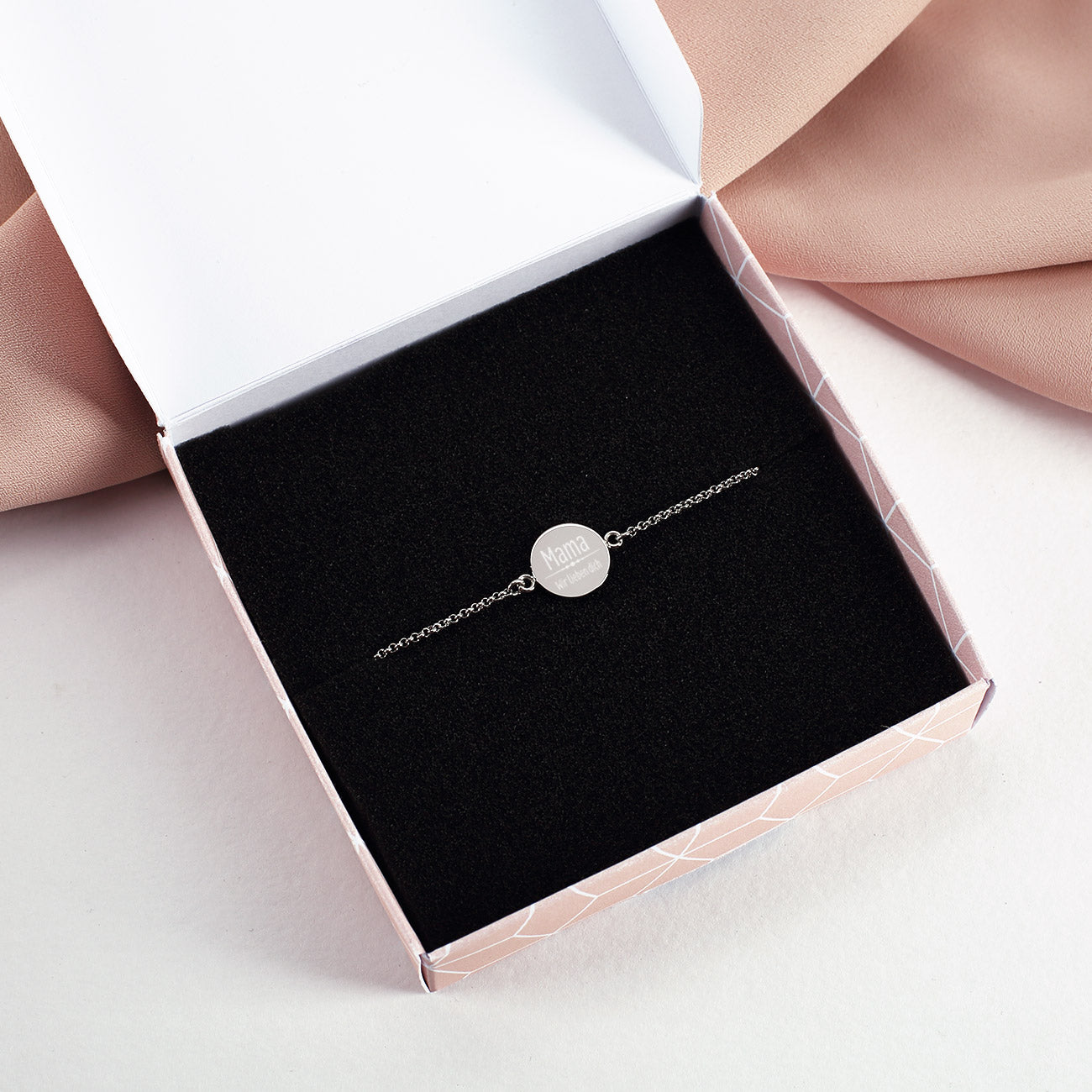 Graviertes Leonardo Armband mit Ihren Wunschtexten in Silber mit Schmuckverpackung
