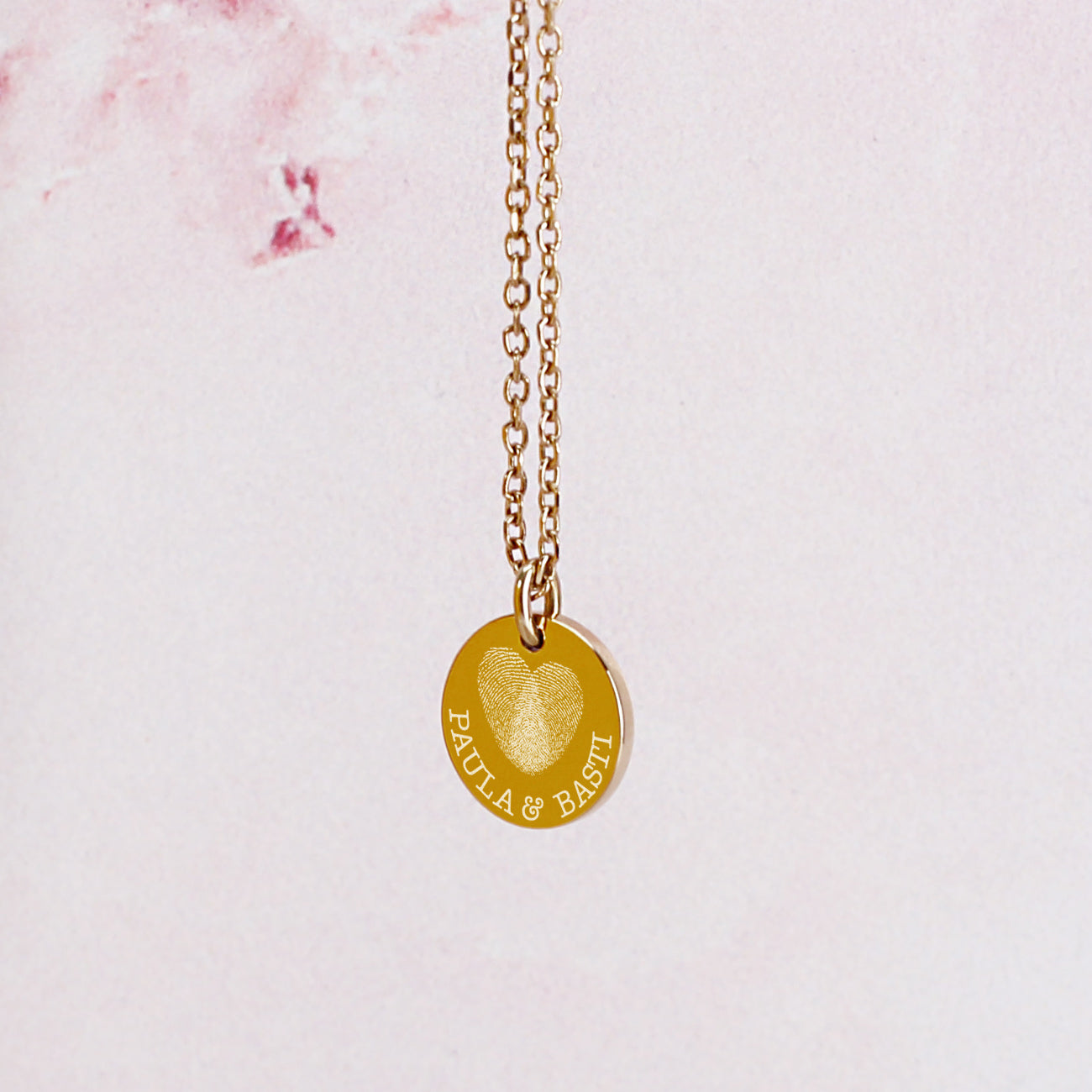 Leonardo Kette mit Herz aus Fingerabdrücken und Ihrem Wunschtext in Gold