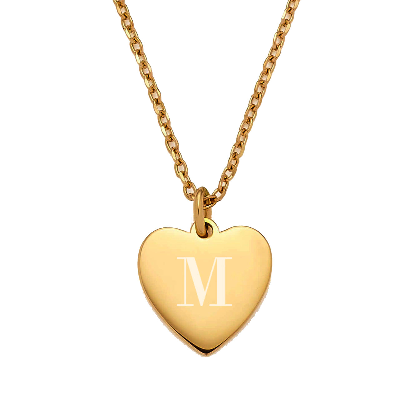 Kette mit Herz Anhänger & Gravur einer Initiale in Gold freigestellt