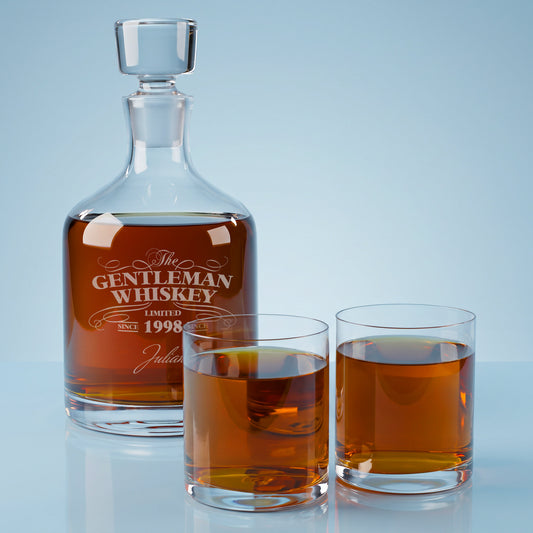 Personalisiertes Leonardo Whisky-Set mit Karaffe und zwei Gläsern, graviert mit Name und Geburtsjahr