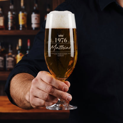 Graviertes Leonardo Bierglas mit Name Matthias, Geburtsjahr 1976 und Motiv Zur Perfektion gereift