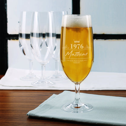 Personalisiertes Bierglas mit Name Matthias, Jahr 1976 und Motiv Zur Perfektion gereift