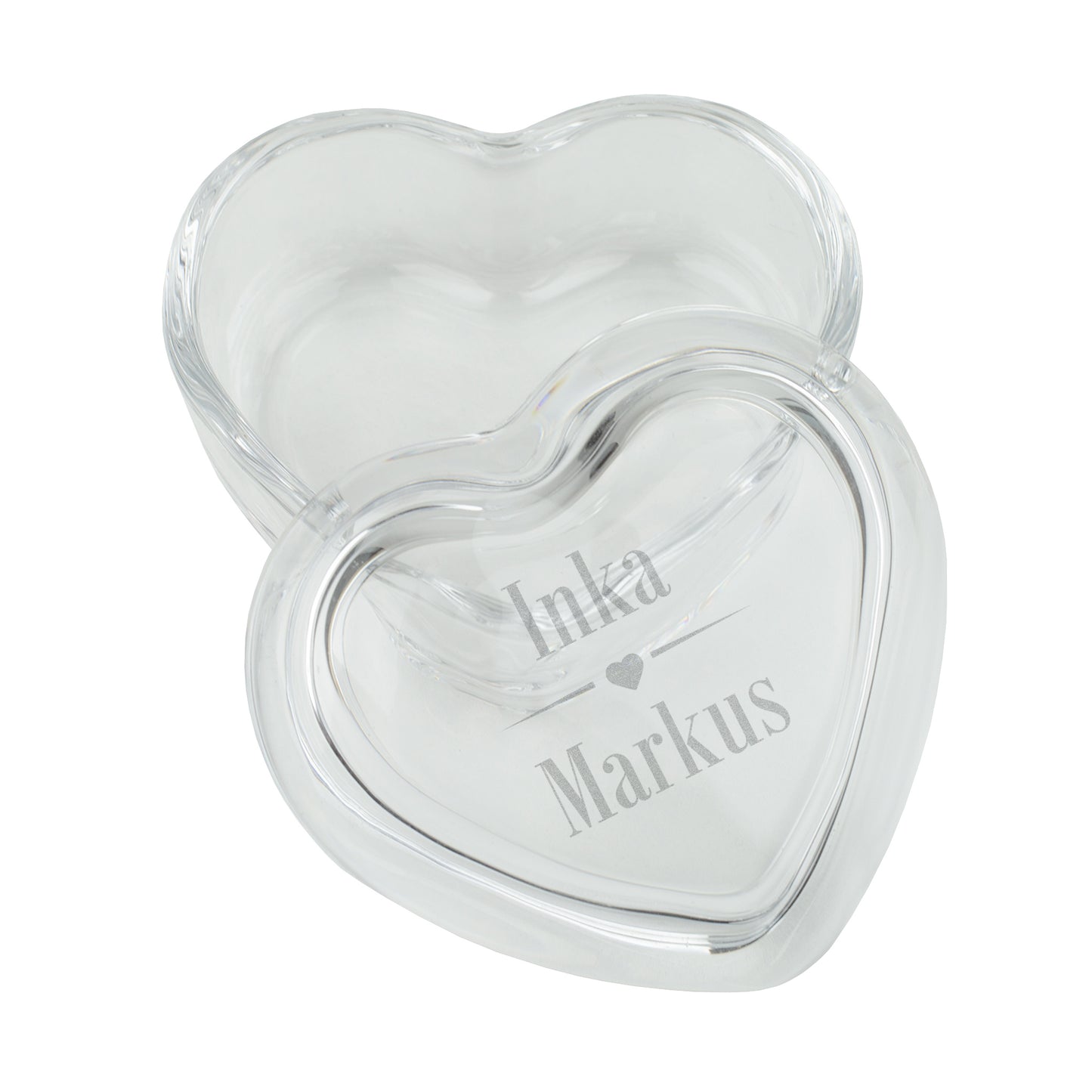Personalisierte Leonardo-Glasdose in Herzform mit Namensgravur | Geschenk zur Hochzeit & Valentinstag
