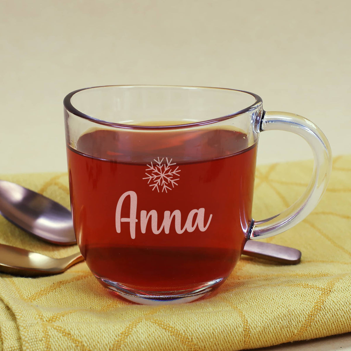 Glühweinglas mit Namensgravur und Schneeflocke – Weihnachtsgeschenk –