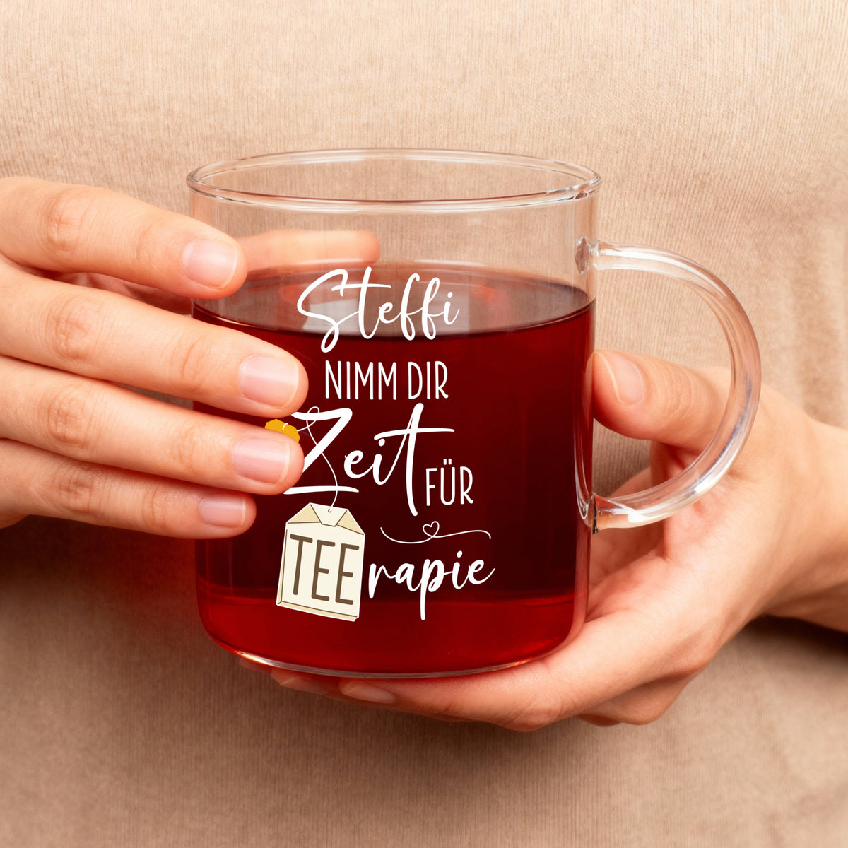 Personalisierbares Leonardo-Teeglas mit TEErapie-Spruch & Name –