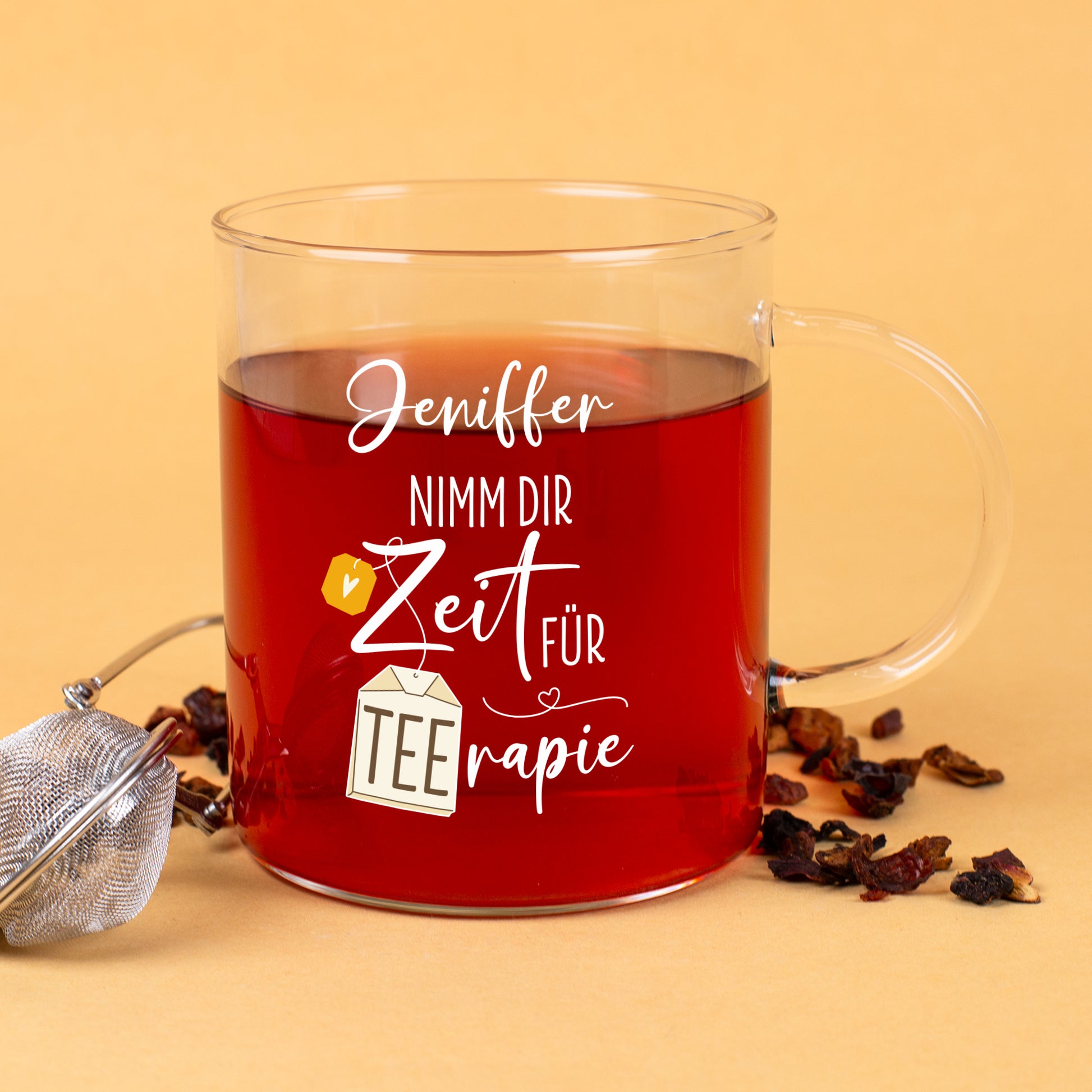 Leonardo-Teeglas mit Spruch „Nimm dir Zeit für TEErapie“, personalisiert mit Name
