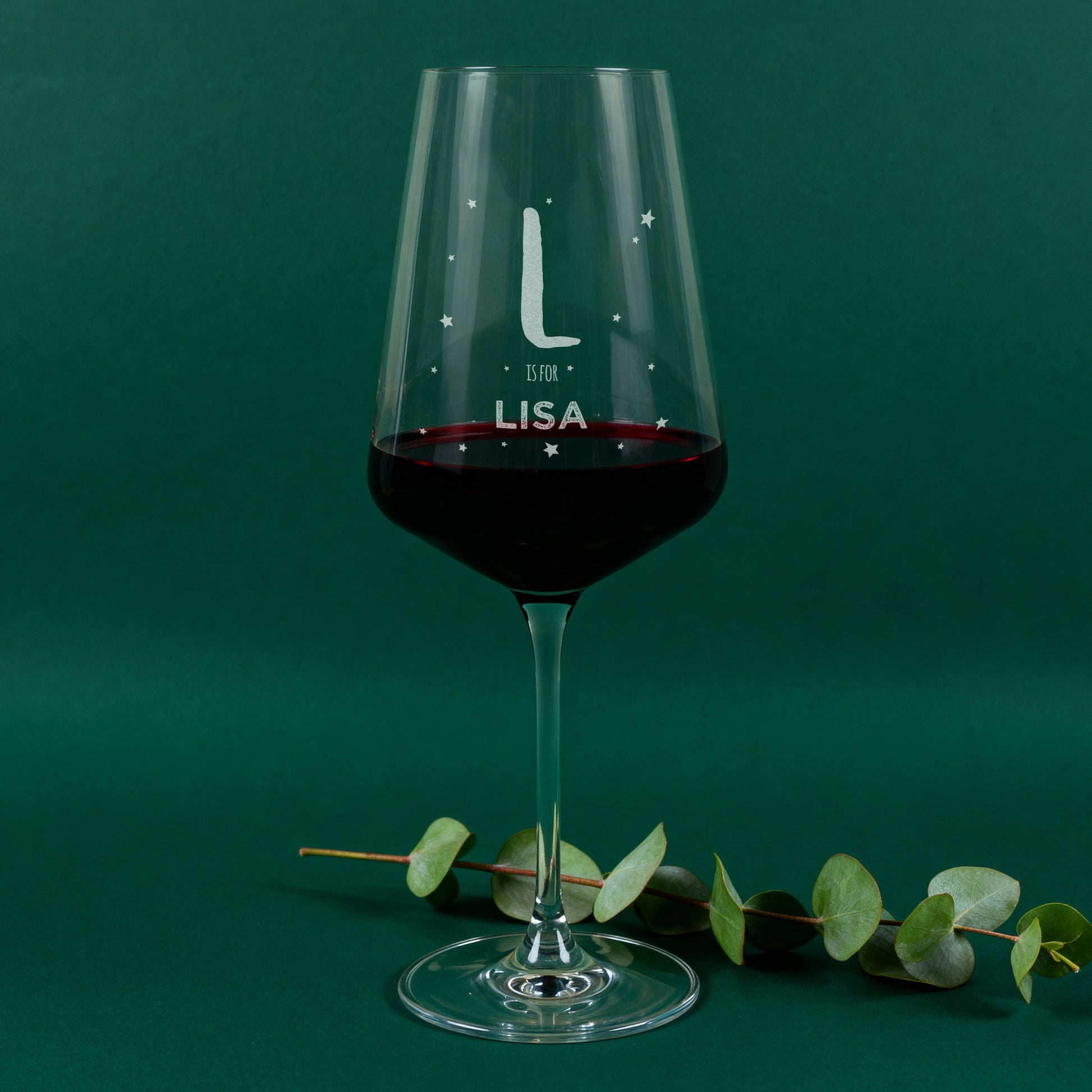 Rotweinglas von Leonardo mit Initiale und Name