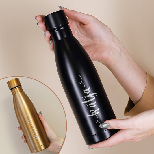 Thermosflasche in schwarz oder kupfer mit Namensgravur