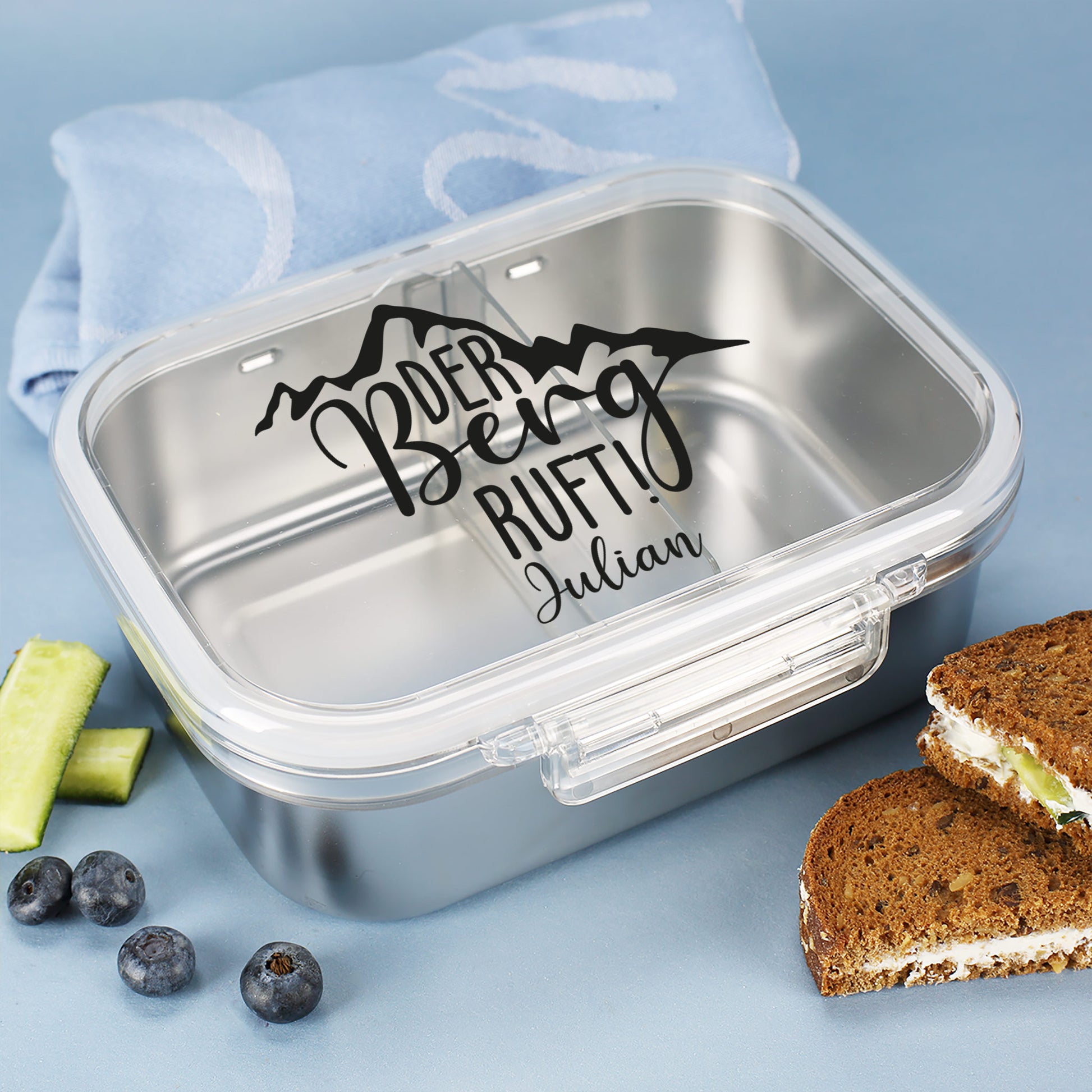 brot aufbewahren edelstahl Personalisierte Edelstahl Brotdose für Wanderer – Der Berg ruft! Lunch – geschenke-online.de
