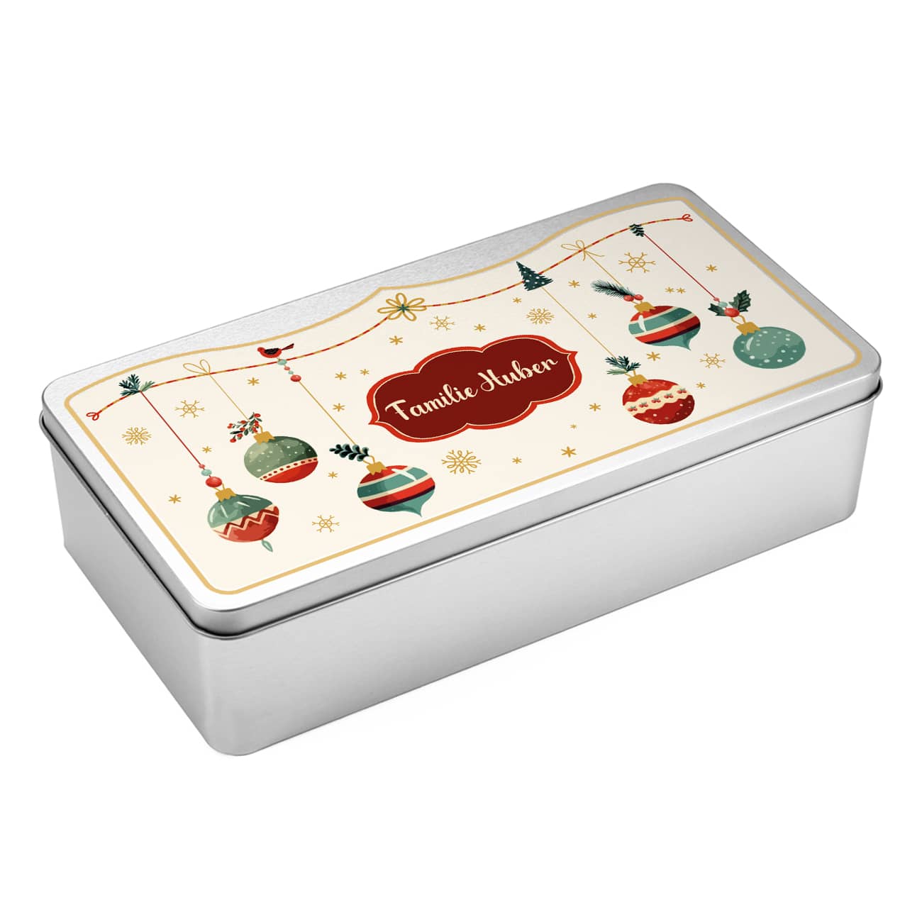 Weihnachtliche Blechdose mit Name bedruckt