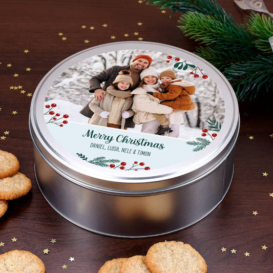 Weihnachtliche Geschenkdose mit Ihrem Foto und Text