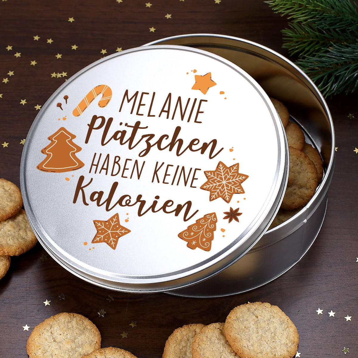 Personalisierte Keksdose mit Name und Motiv aus Metall für Weihnachten –