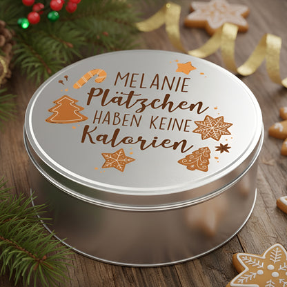 Personalisierte Keksdose mit Name und Motiv aus Metall für Weihnachten –