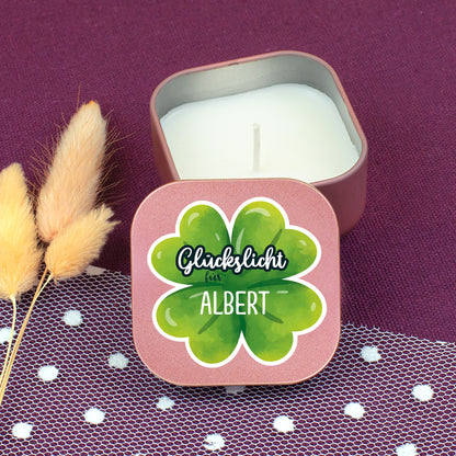 Personalisiertes Glückslicht in Roségold mit Kleeblatt und Name Albert