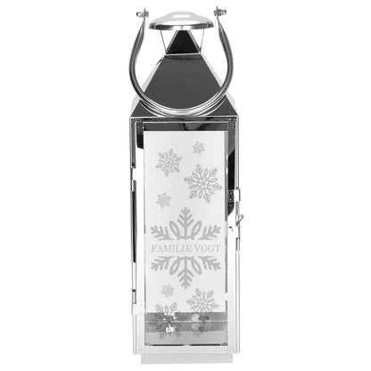 Dekolatern zu Weihnachten mit Schneekristall-Motiv graviert