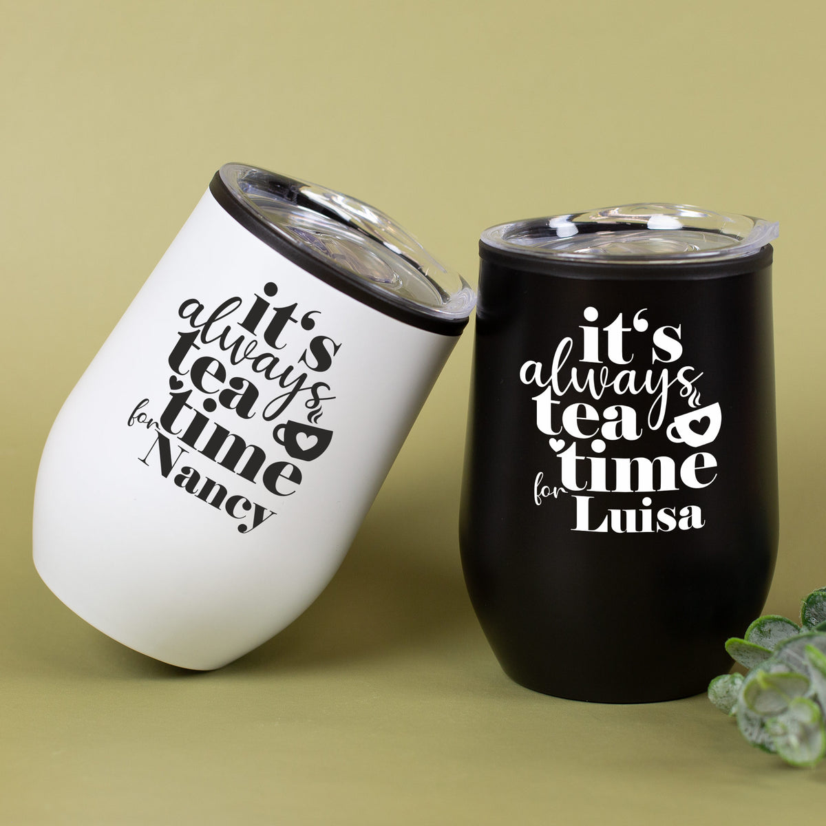 Personalisierter Thermobecher 'Tea Time' mit Name in 2 Farben –