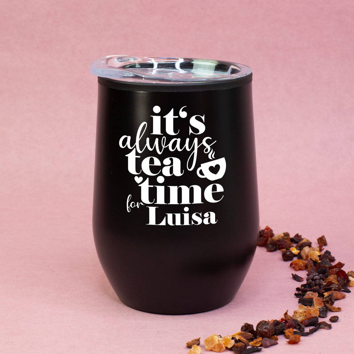 Personalisierter Thermobecher 'Tea Time' mit Name in 2 Farben –