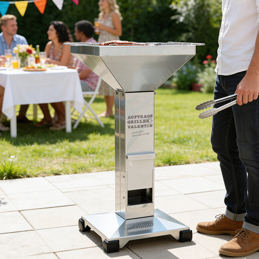 Auftragsgriller - Thüros Säulengrill aus Edelstahl mit personalisierter Gravur