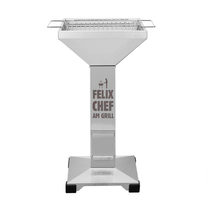 Professioneller Thüros Säulengrill aus Edelstahl mit persönlicher Gravur "Chef am Grill" und dem Namen, als Geschenk zum Geburtstag oder Vatertag, Holzkohlegrill 