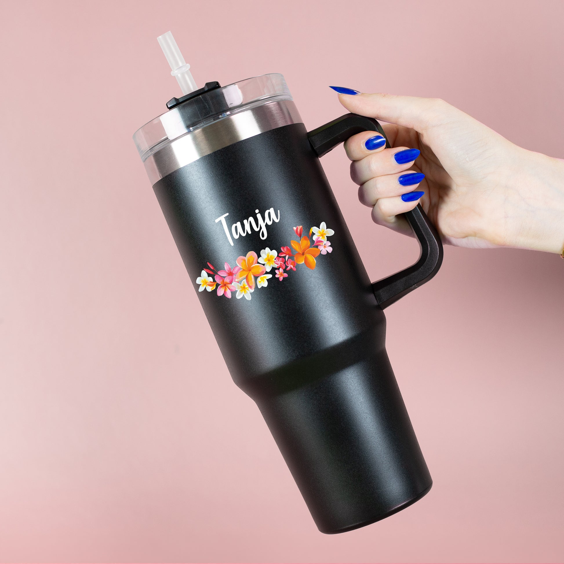 Personalisierter XXL Thermobecher mit Name | Blumenkranz