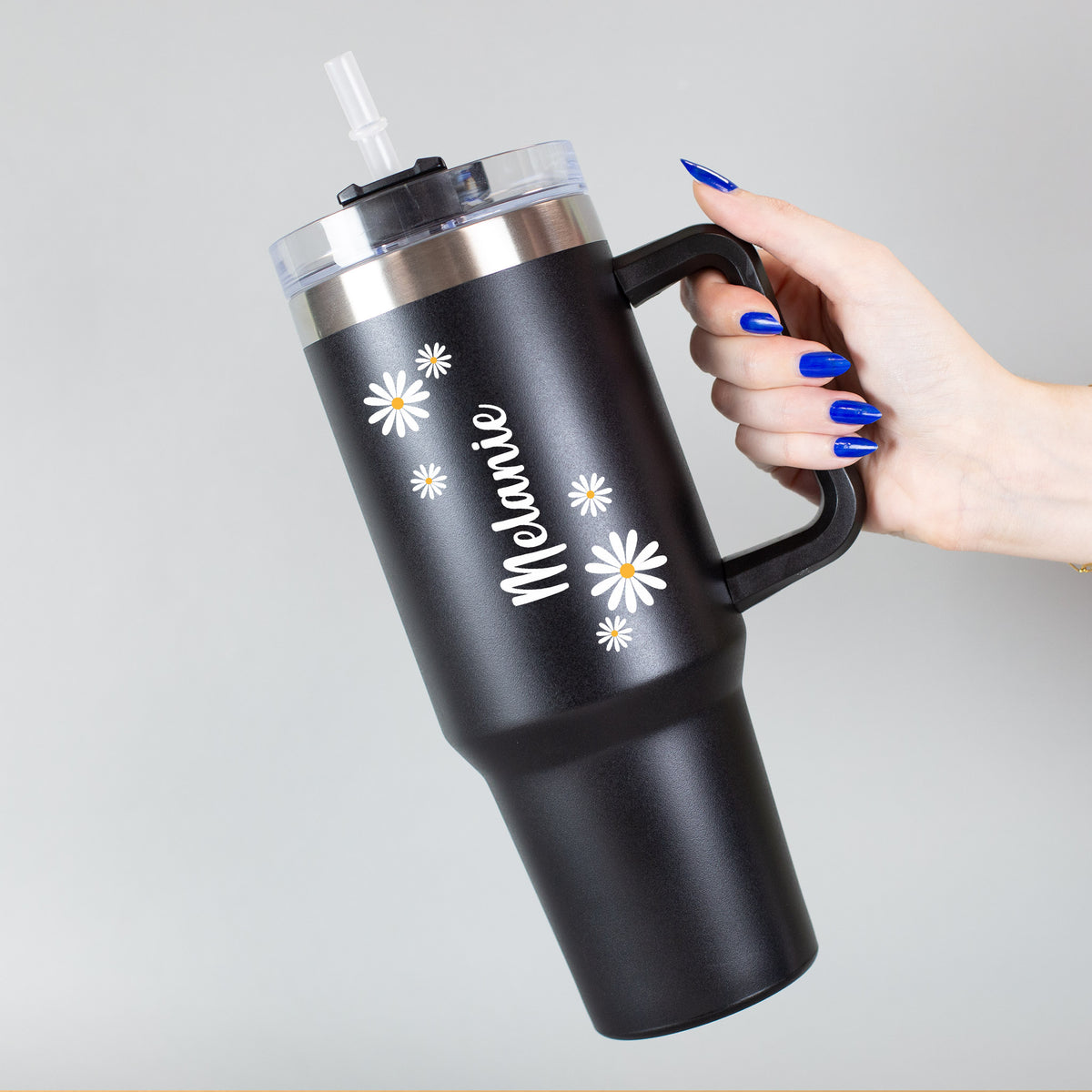 Thermobecher XXL personalisiert mit Name | Blumen Motiv