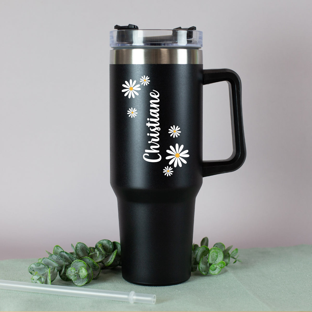 Thermobecher XXL personalisiert mit Name | Blumen Motiv