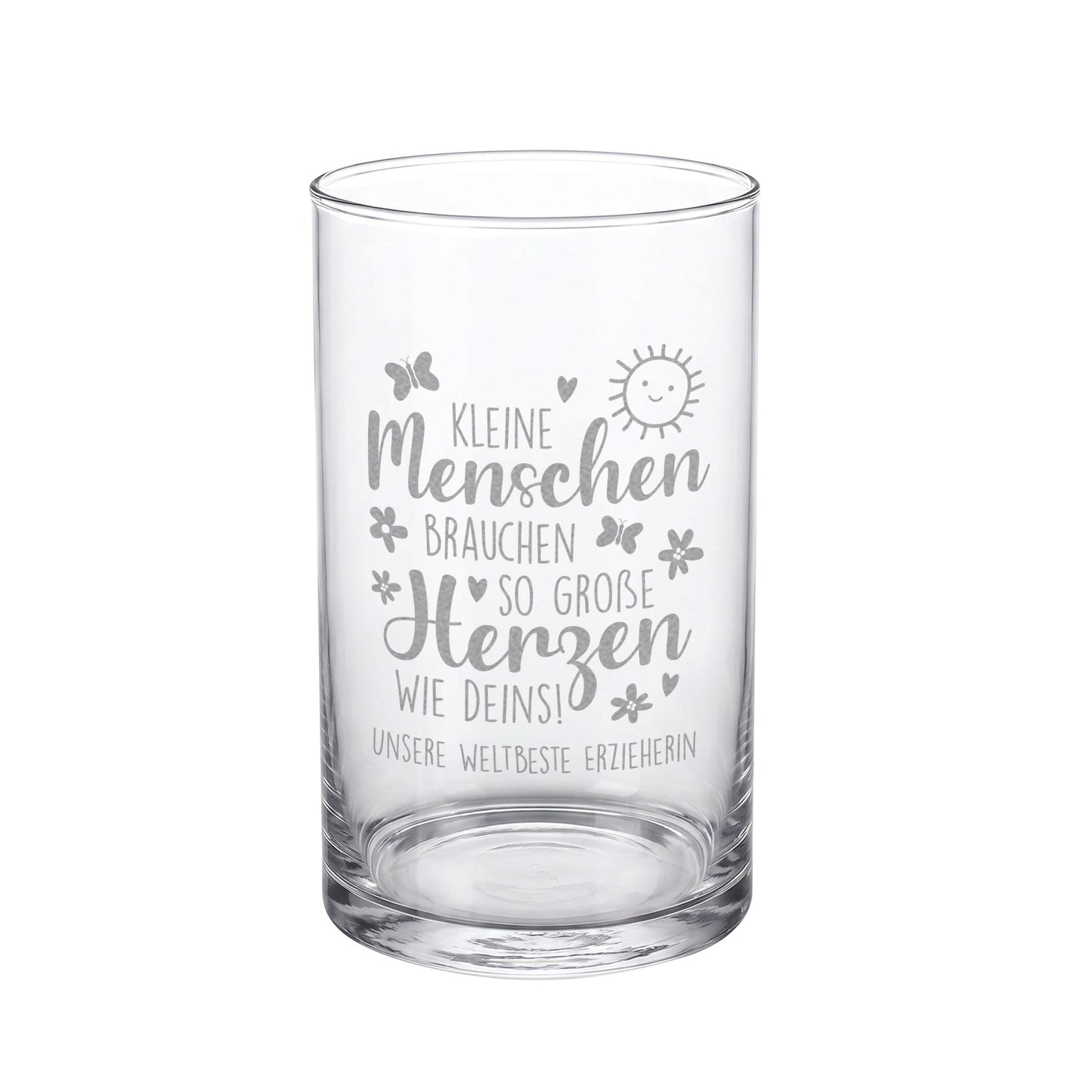 Personalisierte Glasvase ohne Blumen mit Gravur und Wunschtext Unsere weltbeste Erzieherin