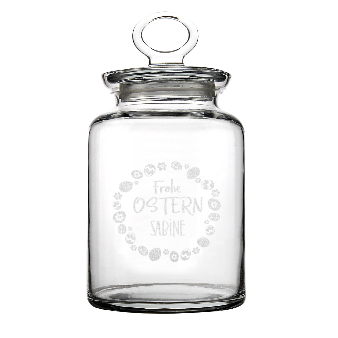 Glasdose mit Ostereier-Design und Ihrem Wunschnamen