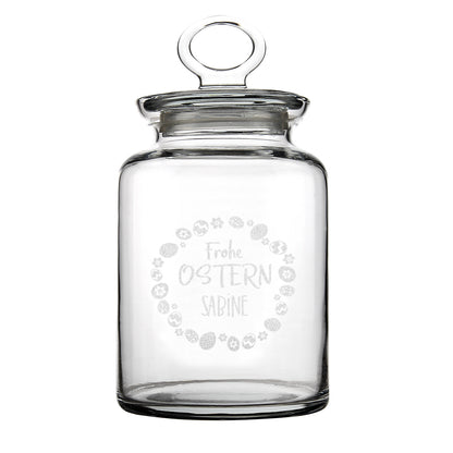 Glasdose mit Ostereier-Design und Ihrem Wunschnamen
