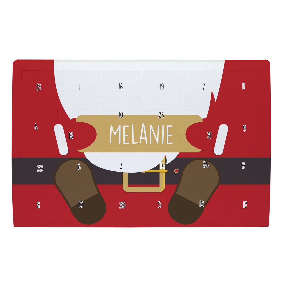 Freisteller vom Toffifee Adventskalender mit Weihnachtsmann Motiv und Wunschname