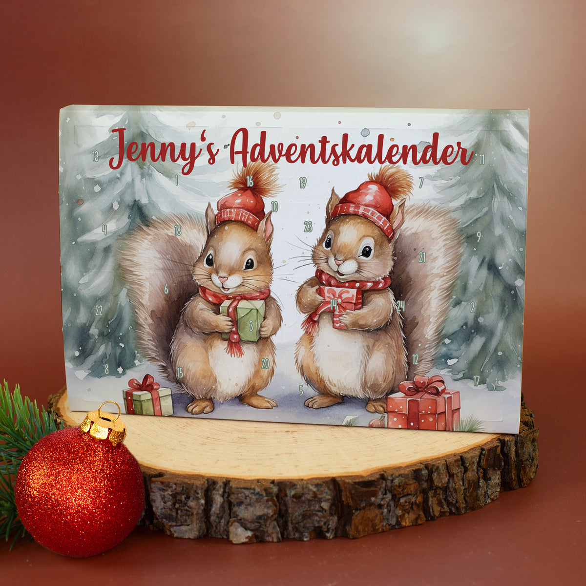 Toffifee Adventskalender mit Wunschtext personalisiert | Süßer Kalender mit Eichhörnchen Motiv