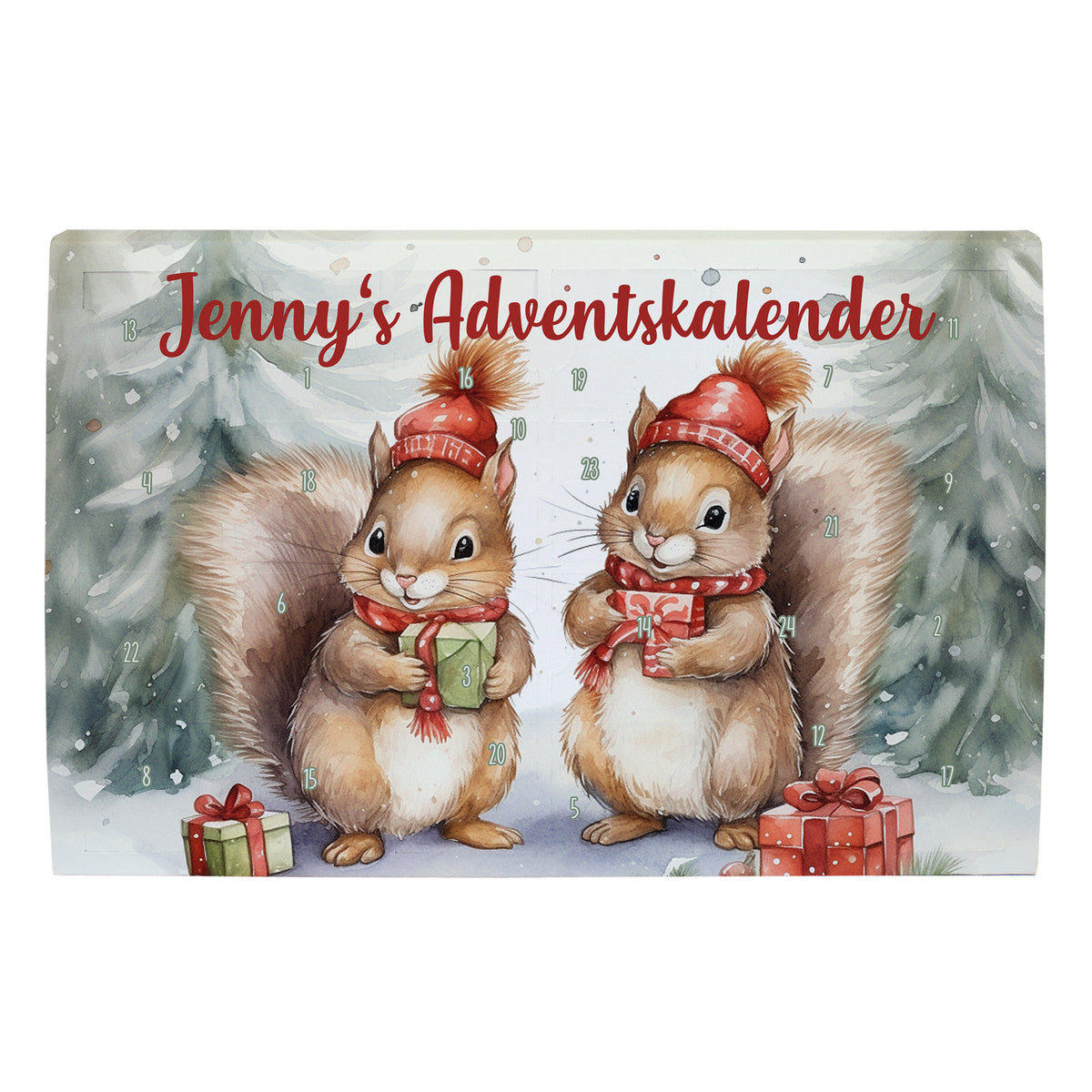 Toffifee Adventskalender mit Wunschtext personalisiert | Süßer Kalender mit Eichhörnchen Motiv