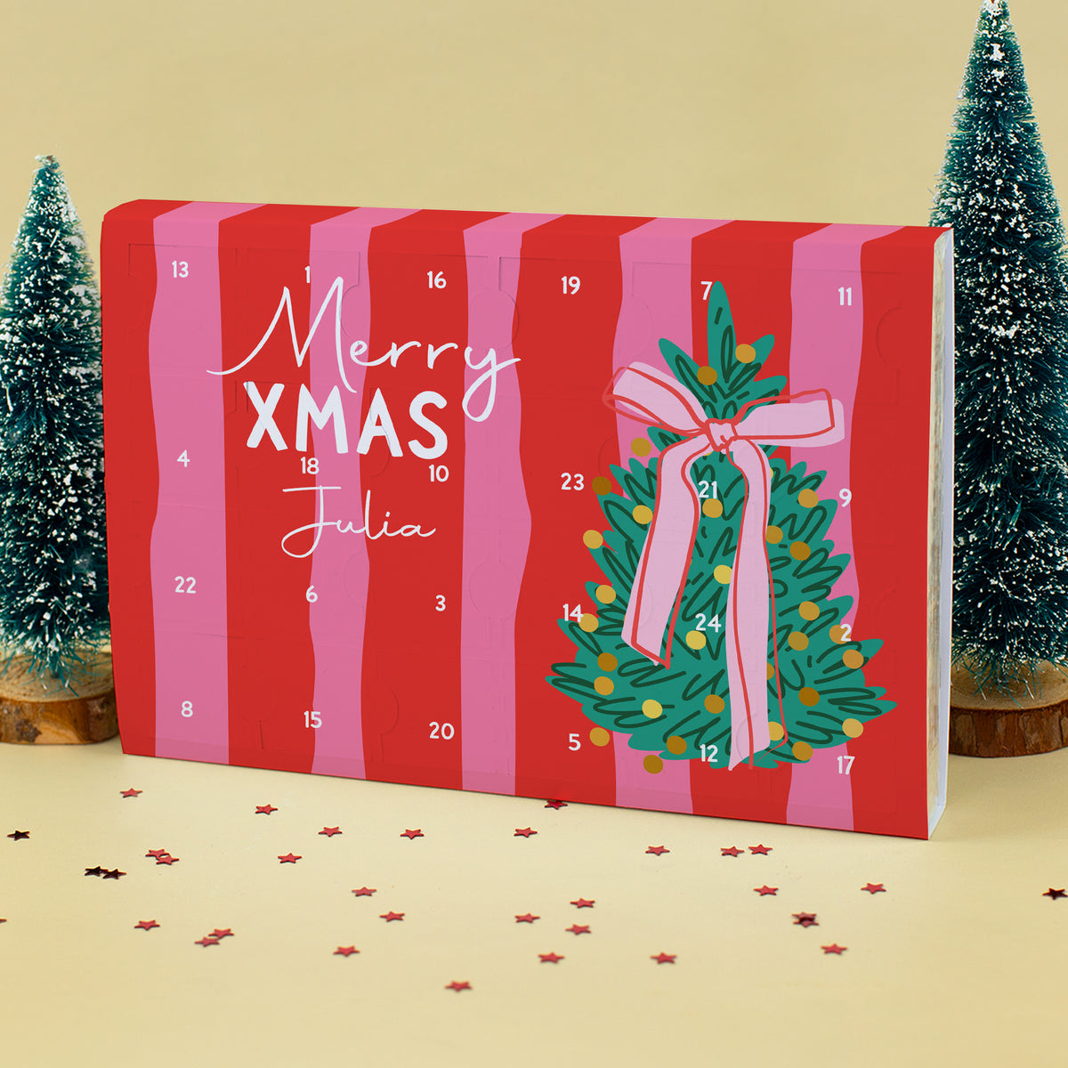 Personalisierter Toffifee Adventskalender mit Name Julia und Merry Xmas Motiv