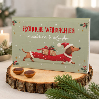 Toffifee Adventskalender mit Weihnachts Dackel und personalisiertem Wunschtext Sophie