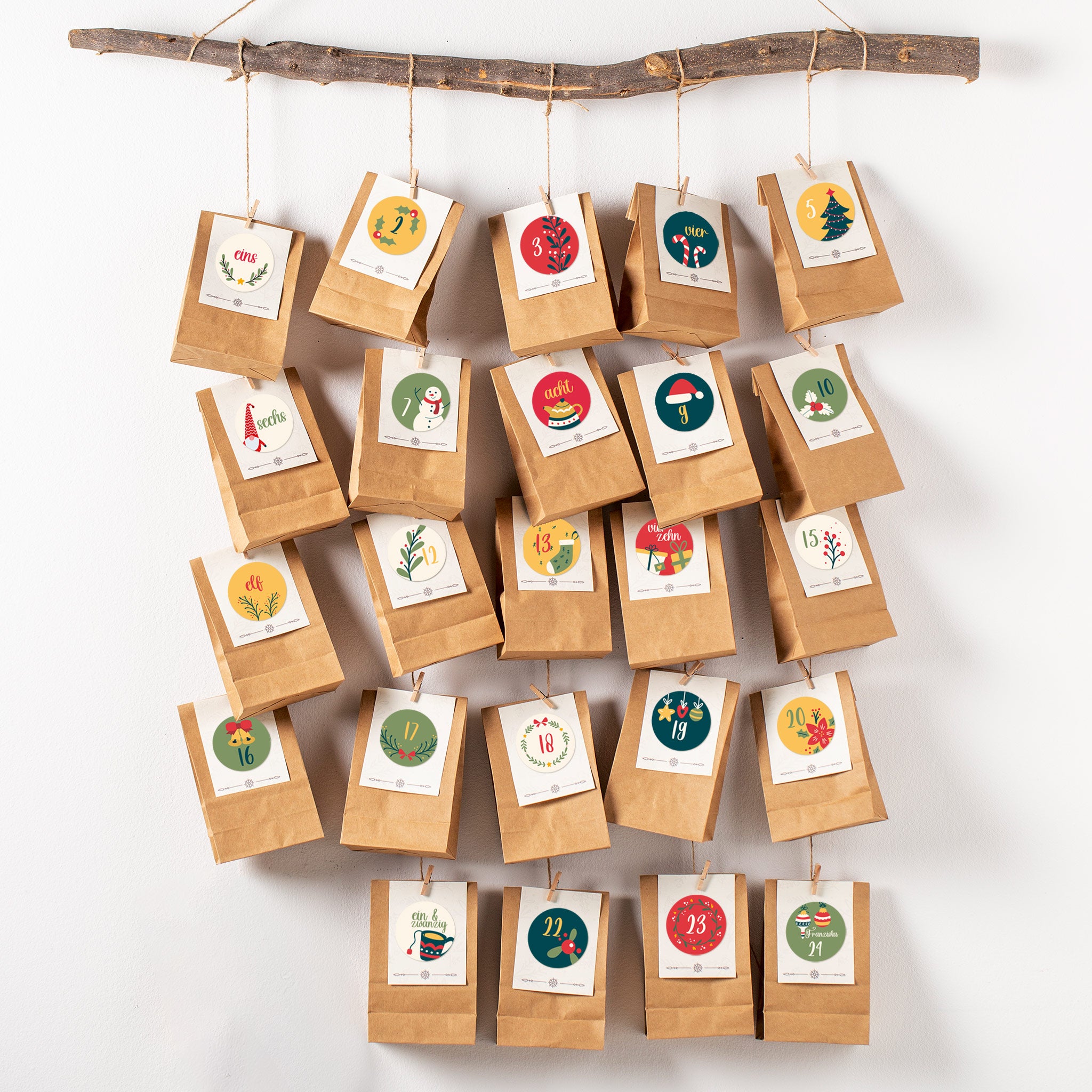 24 Personalisierte Adventskalender-Aufkleber – Mit Individuellem Namen | Ø 4 Cm, Nachhaltig In Deutschland Gedruckt
