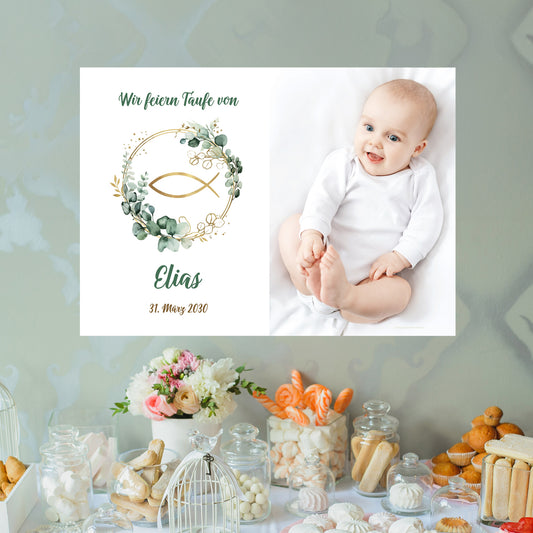Personalisiertes Banner mit Foto zur Taufe, Kommunion, Konfirmation oder Firmung | Eukalyptus Design
