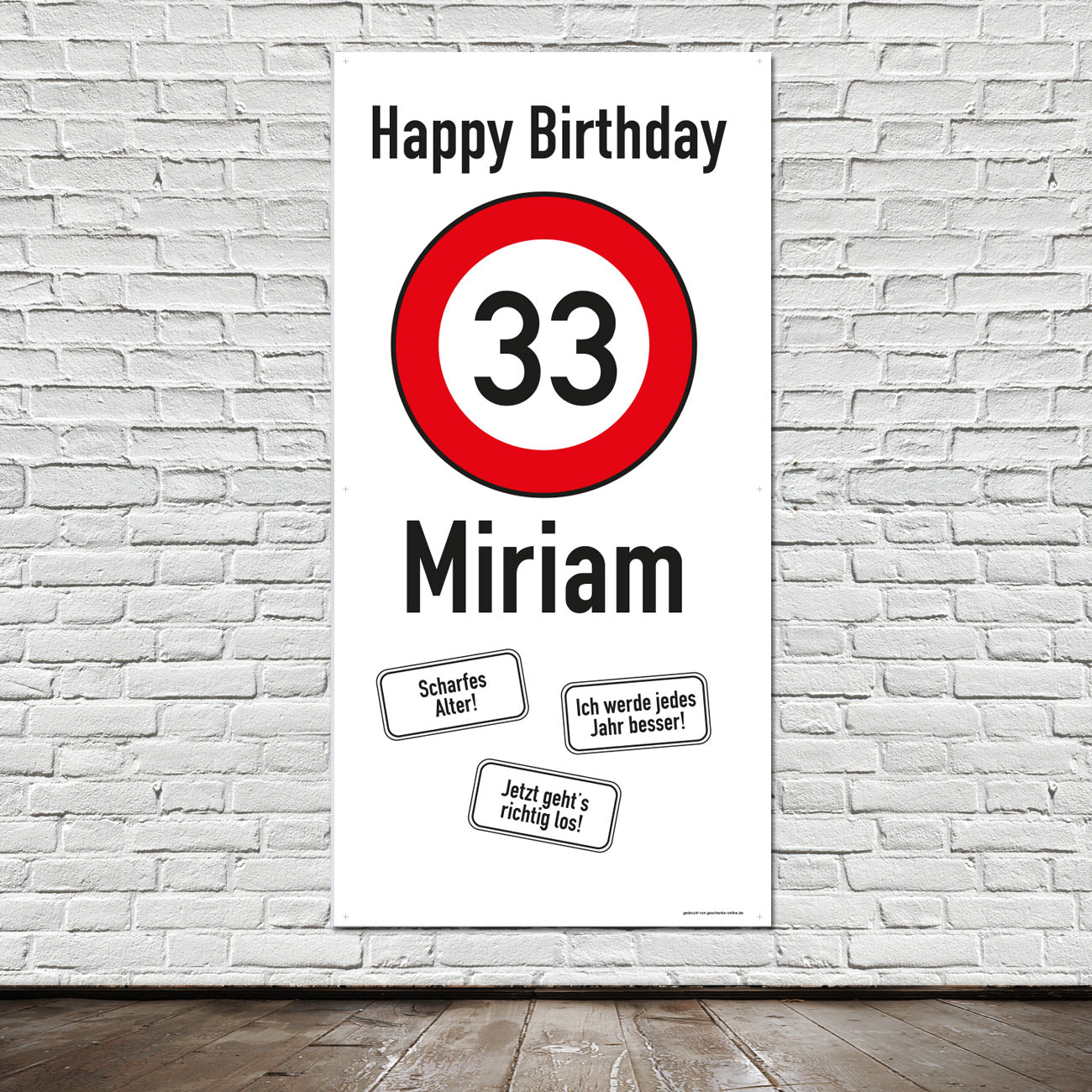 Happy Birthday - Banner mit Verkehrsschildern, Wunschalter und Wunschname 