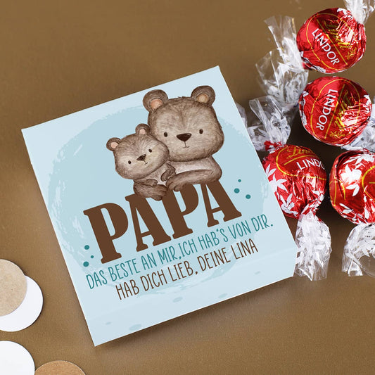 Kleine Geschenkverpackung mit Lindor Kugeln für Papa zum Vatertag